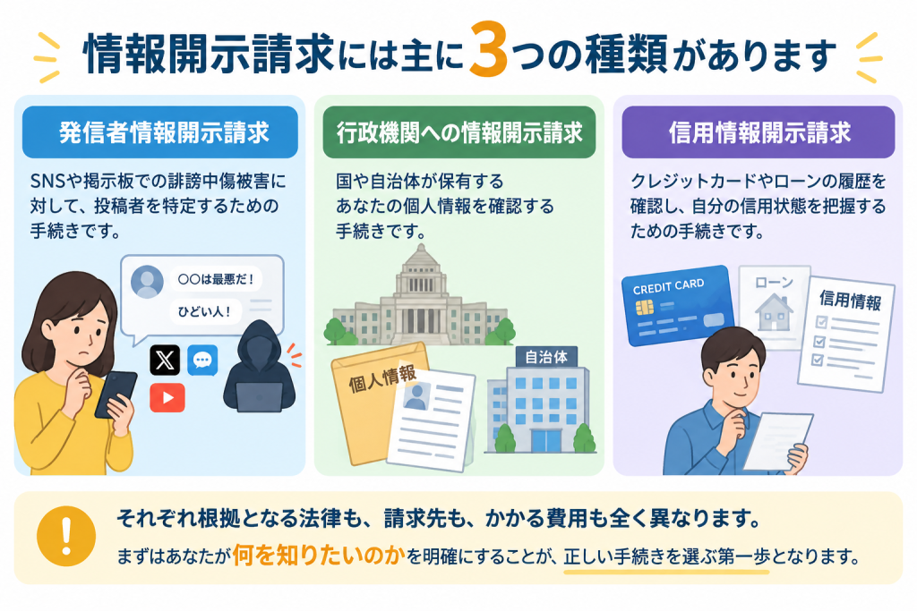 情報開示請求には主に3つの種類があります