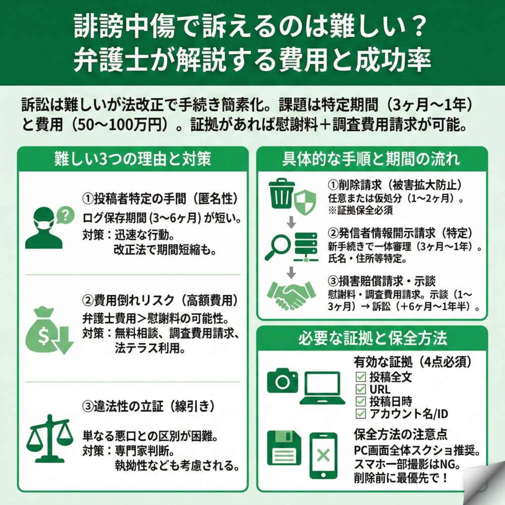誹謗中傷で訴えることは難しい?のインフォグラフィック