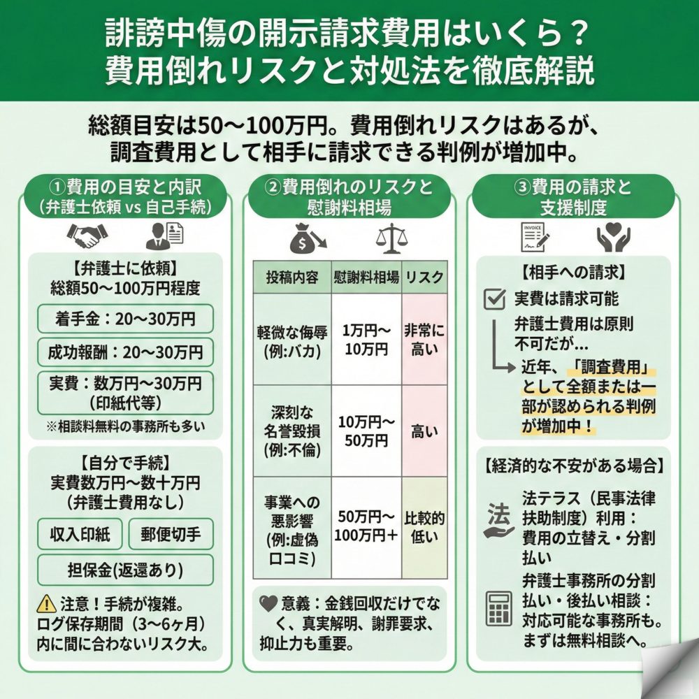 誹謗中傷の開示請求費用はいくら？のインフォグラフィック