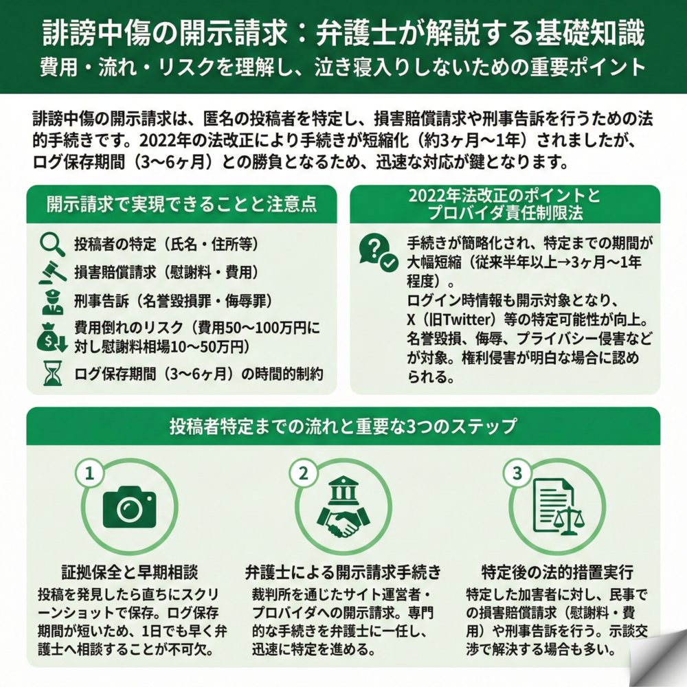 誹謗中傷の開示請求を弁護士が徹底解説！のインフォグラフィック