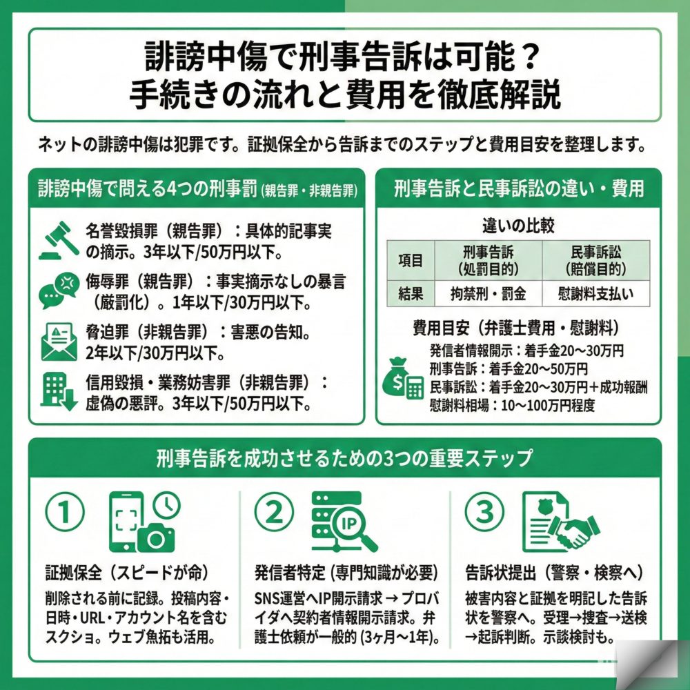 誹謗中傷で刑事告訴は可能？のインフォグラフィック