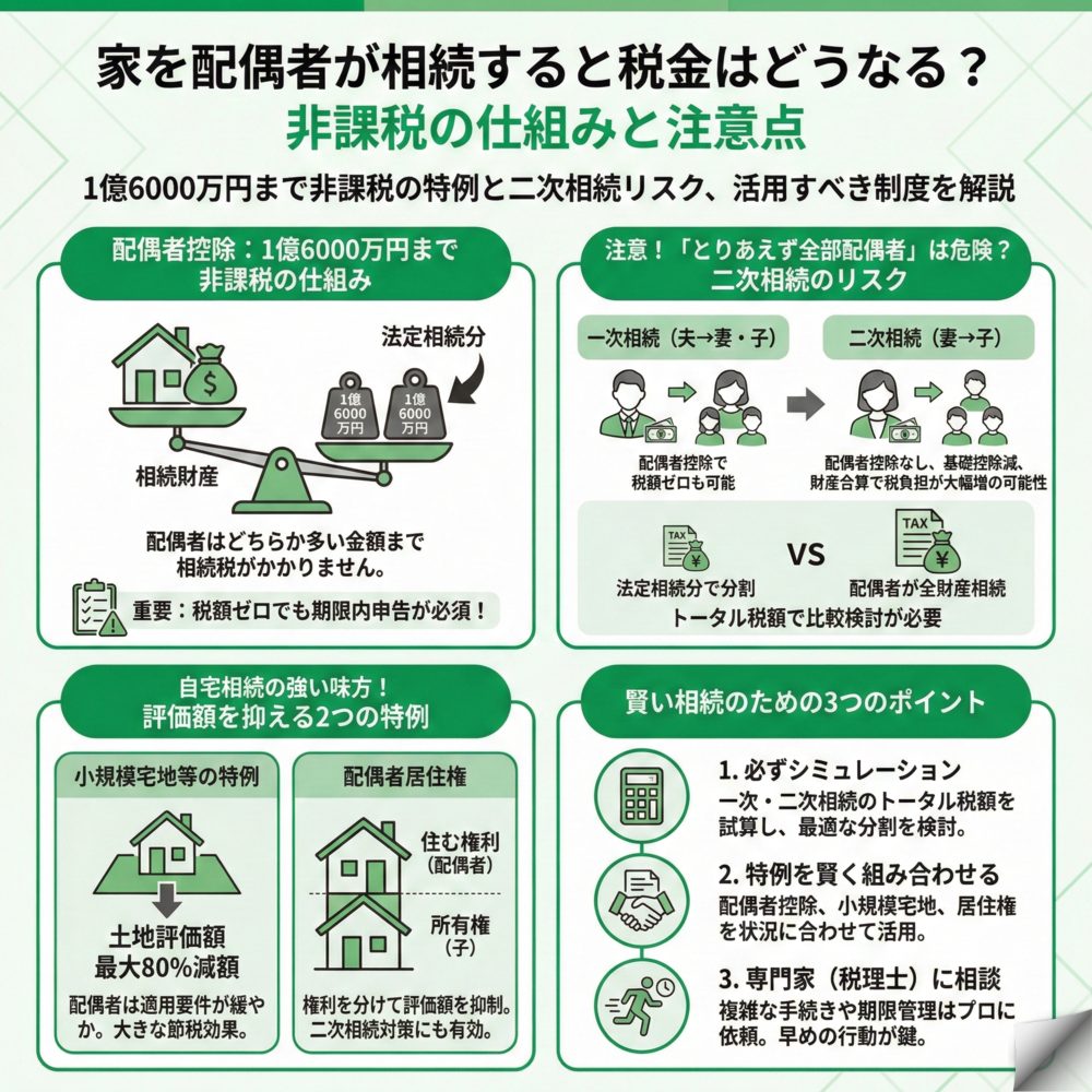 配偶者が家を相続すると税金はかかる？のインフォグラフィック