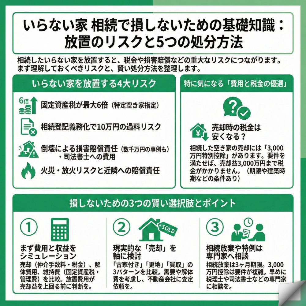 いらない家の相続で損しないための5つの処分方法のインフォグラフィック