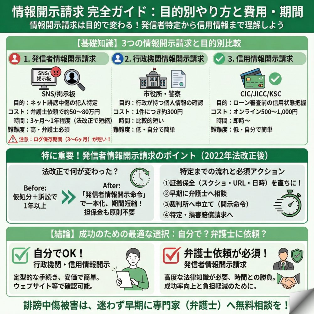 情報開示請求のやり方は目的で変わる！のインフォグラフィック