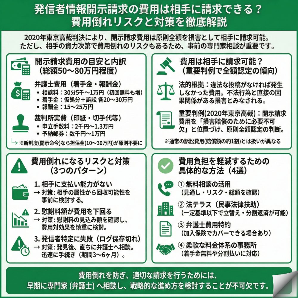 発信者情報開示請求の費用は相手に請求できますか？のインフォグラフィック
