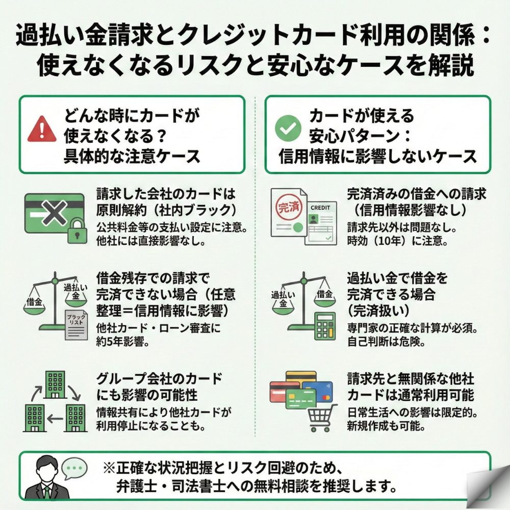過払い金請求 すると カード使えないのインフォグラフィック画像