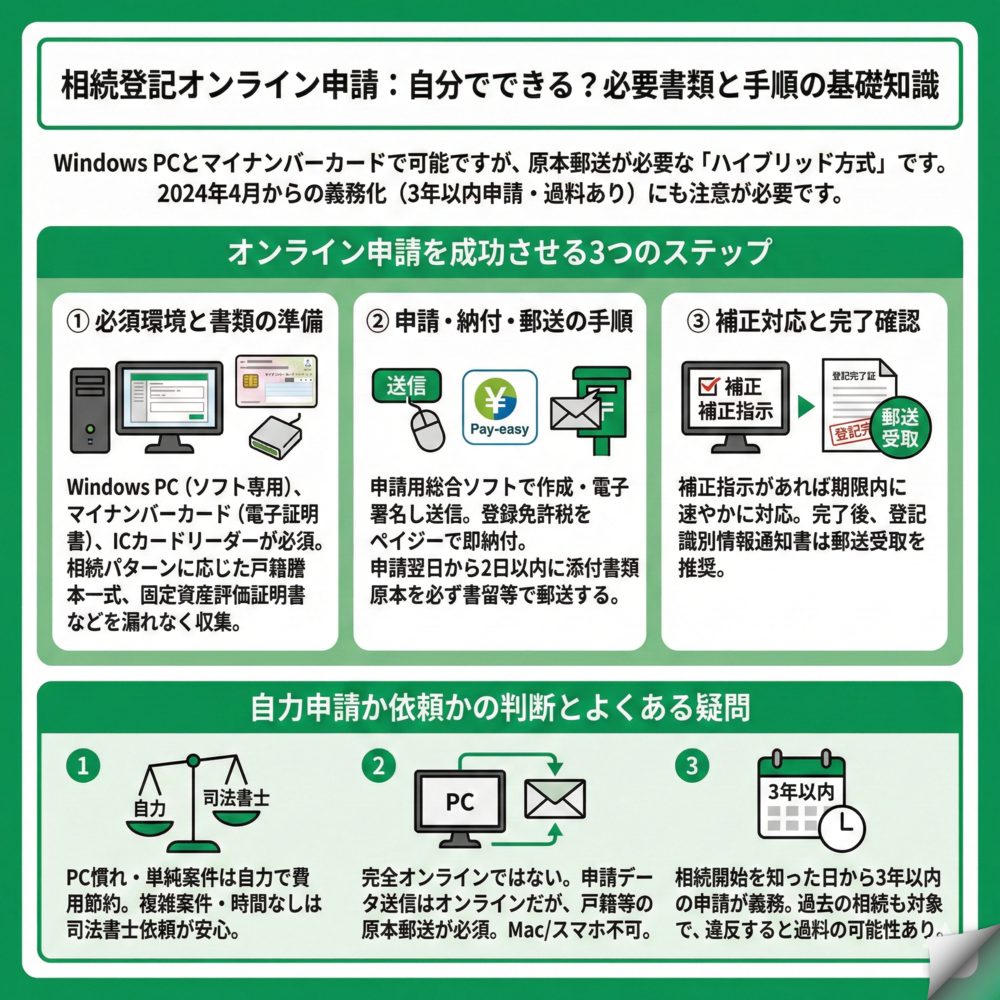 【2025年11月】相続登記のオンライン申請は自分でできる？のインフォグラフィック