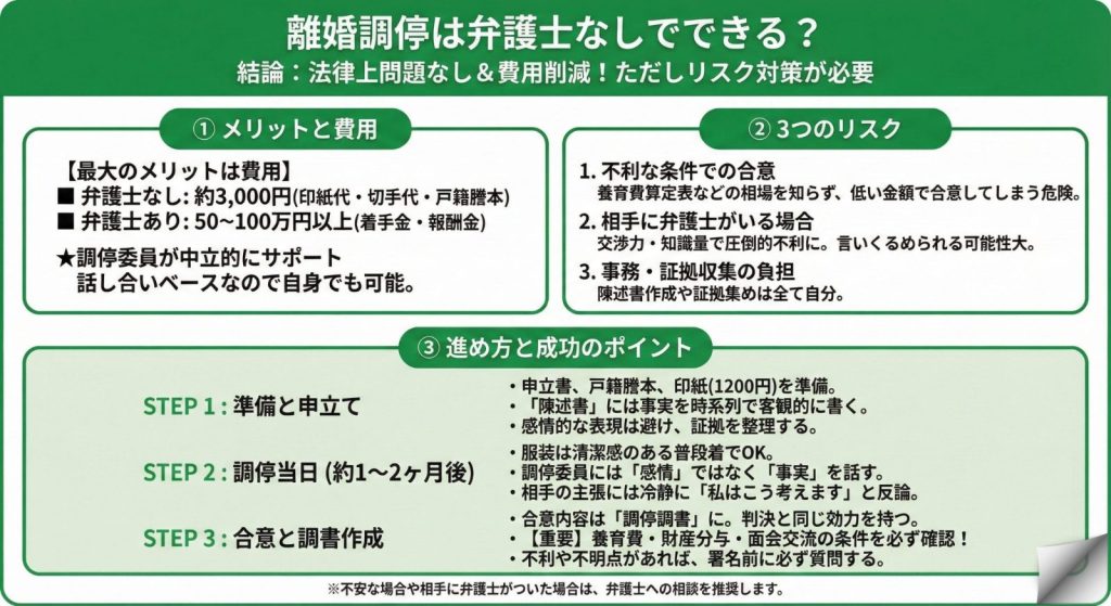 離婚調停は弁護士なしでできる？のインフォグラフィック