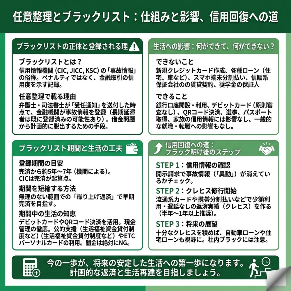 任意整理でブラックリストに載る期間はどのくらい?のインフォグラフィック