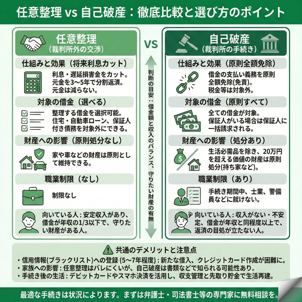 任意整理と自己破産の違いとは？のインフォグラフィック