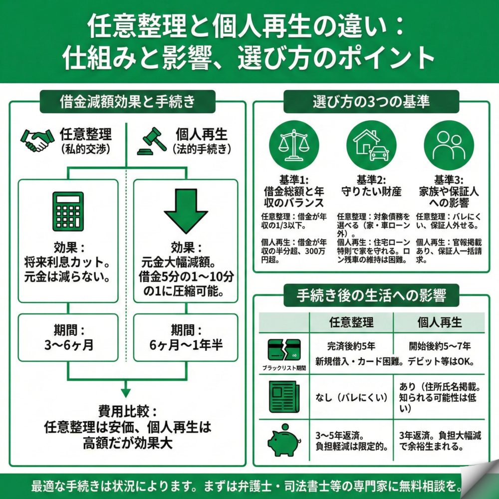 任意整理と個人再生の違いとは?のインフォグラフィック