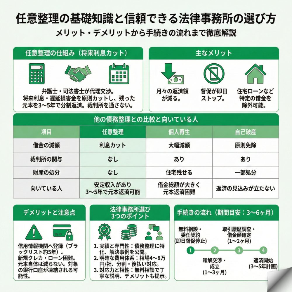 任意整理が得意な法律事務所の選び方のインフォグラフィック