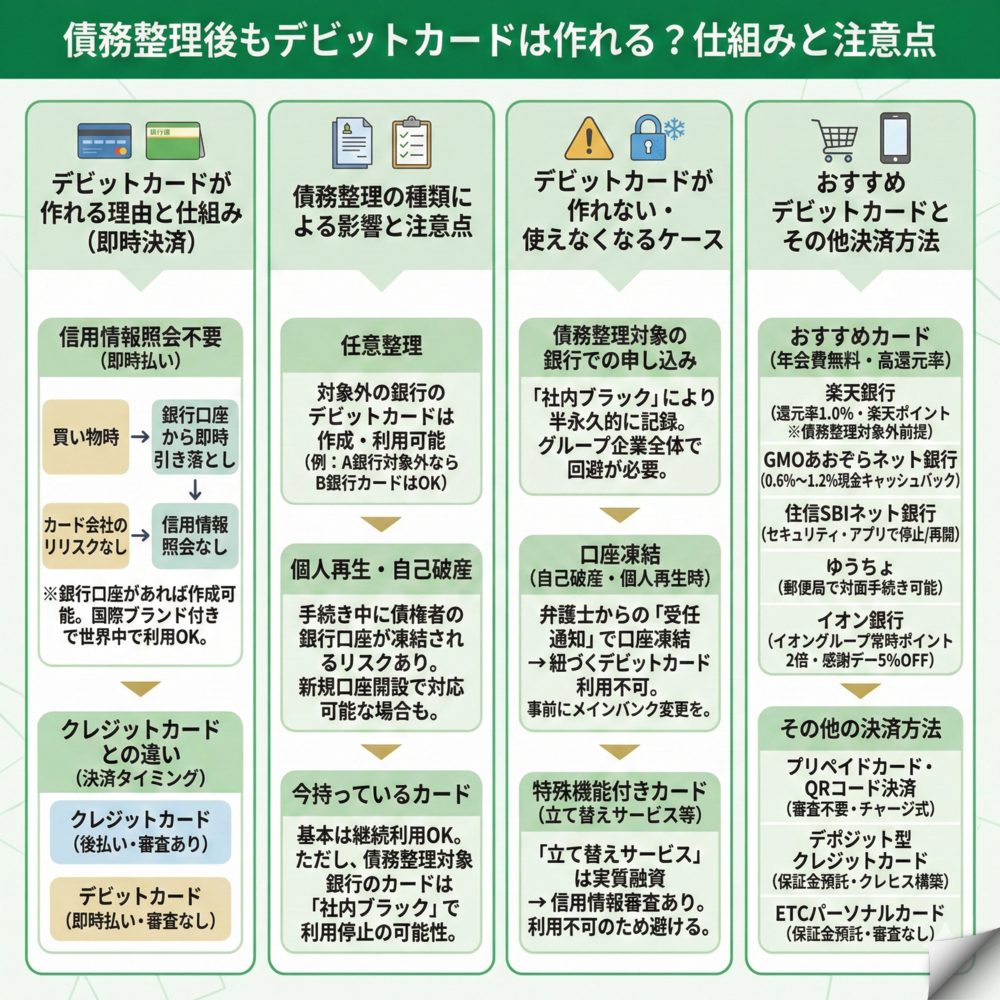 債務整理後もデビットカードは作れますか？のインフォグラフィック