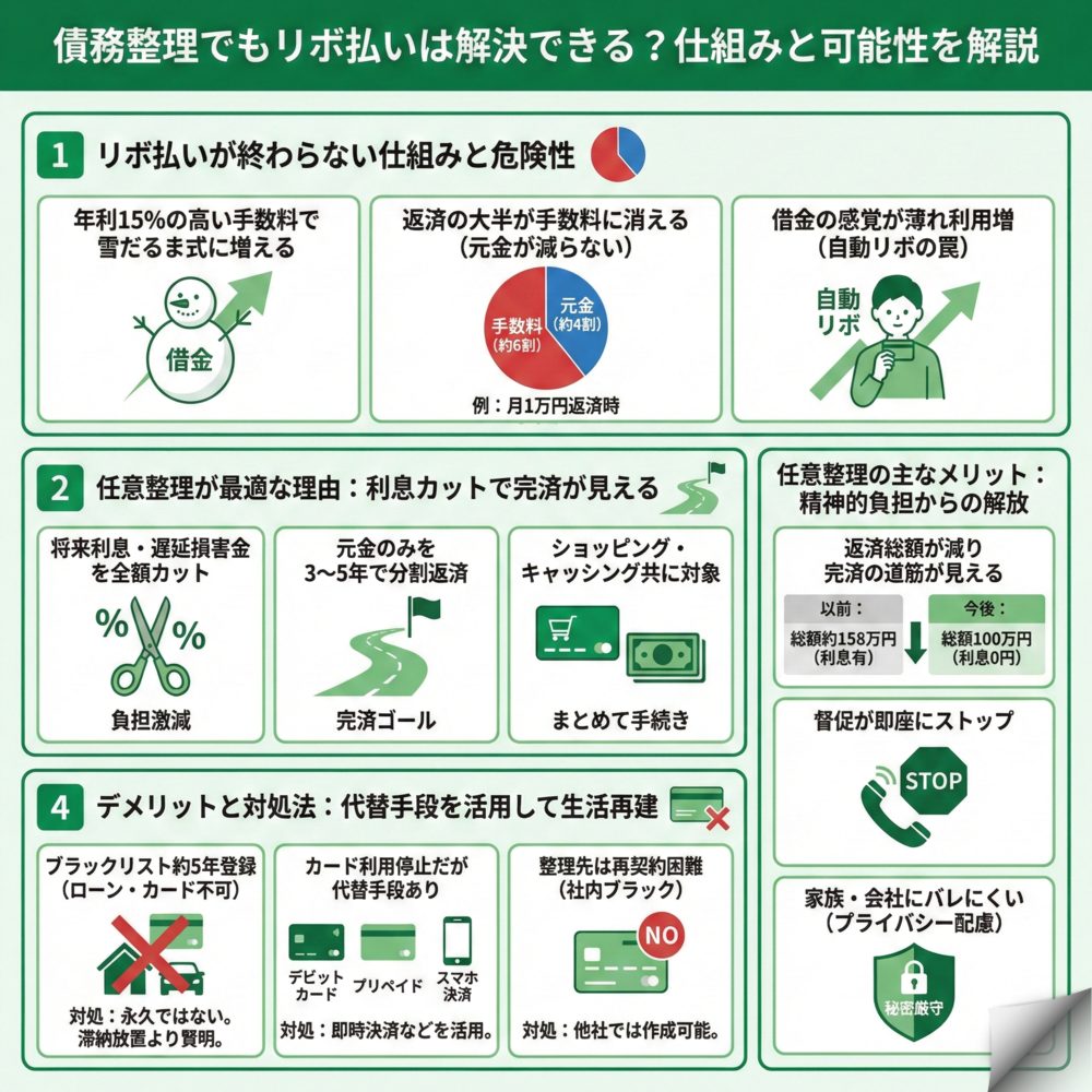 終わらないリボ払いは債務整理で解決できる？のインフォグラフィック