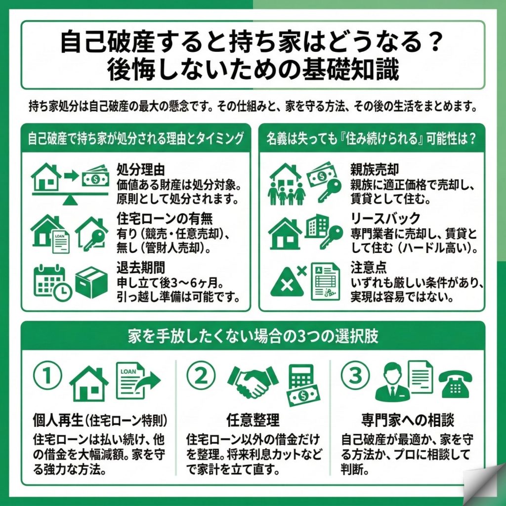 自己破産すると持ち家はどうなる?のインフォグラフィック