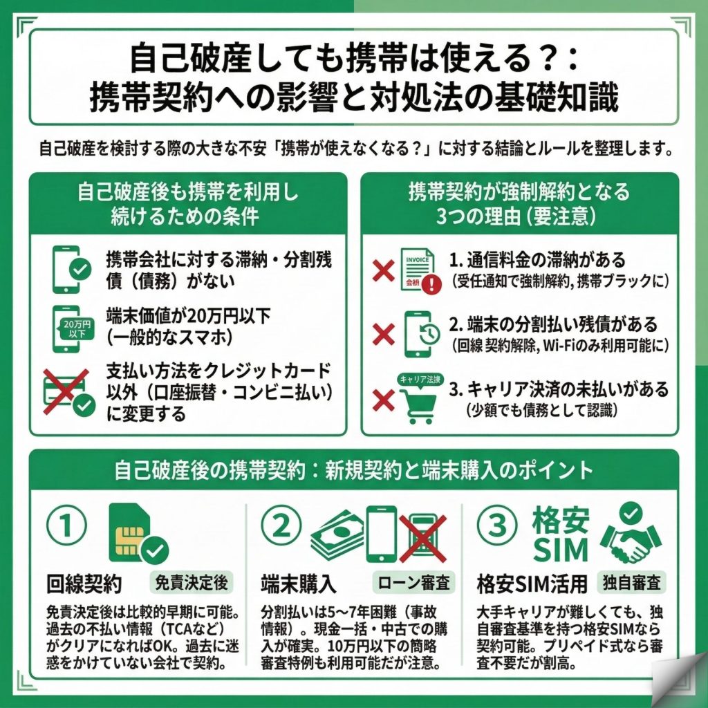 自己破産しても携帯は使える?のインフォグラフィック