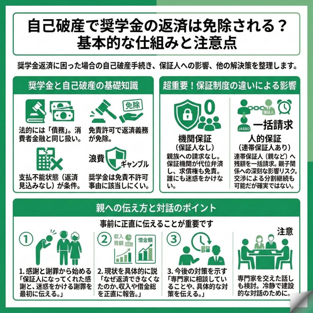 自己破産で奨学金はどうなる？のインフォグラフィック