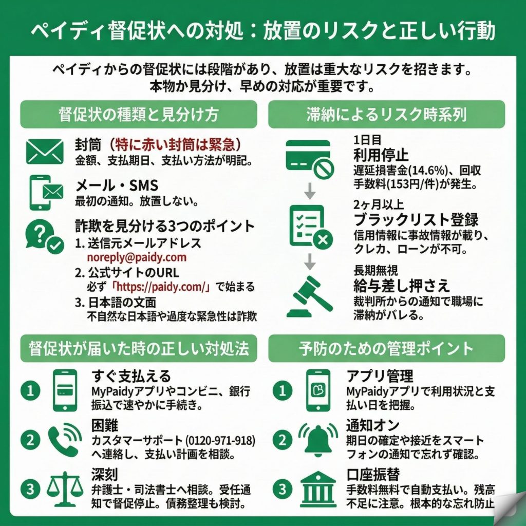 ペイディ督促状が届いたらすぐ対応！のインフォグラフィック